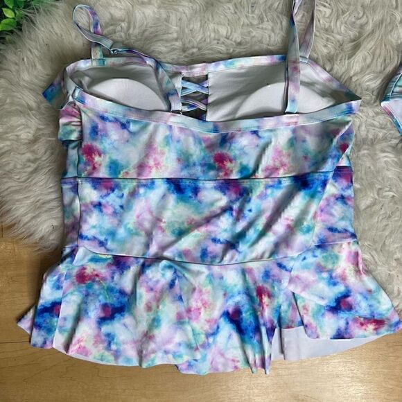 Watercolor ruffled two-piece tank and bikini set swimsuit size XL - Picture 8 of 13